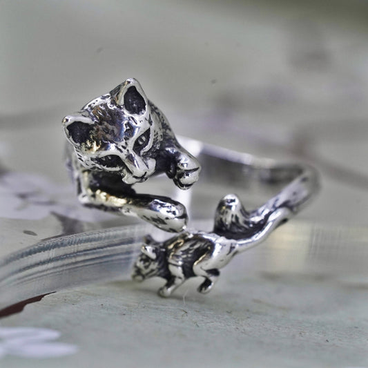 Size 6, vintage sterling silver handmade ring. 925 silver cat rat band
