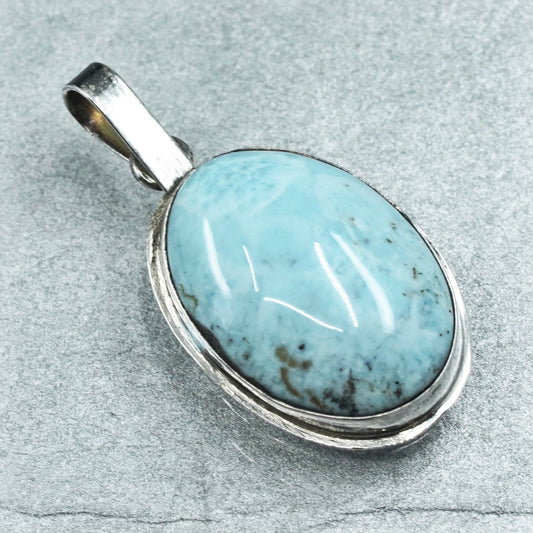 vintage sterling 950 silver handmade pendant with oval Larimar