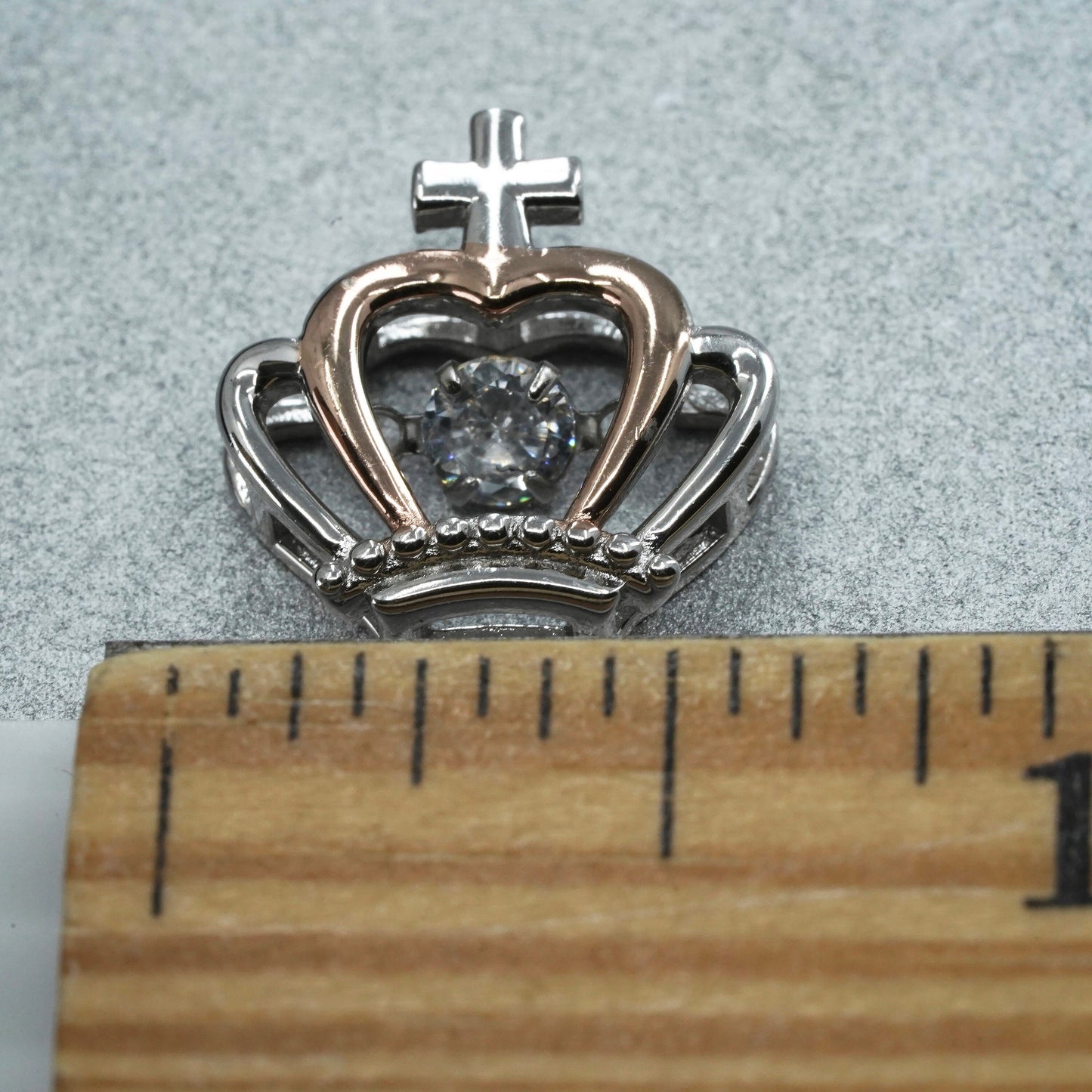 Vintage two tone sterling 925 silver crown pendant with dancing crystal