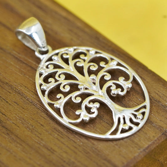 Vintage Sterling silver handmade pendant, filigree 925 tree pendant