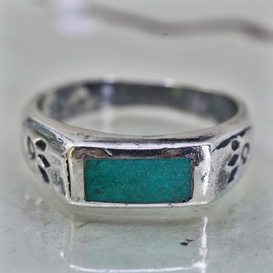 Size 10.25, Sterling silver handmade ring, 925 band with turquoise inlay, Zuni