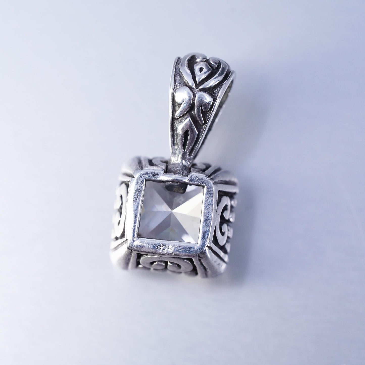 Vintage sterling 925 silver pendant with square Cz