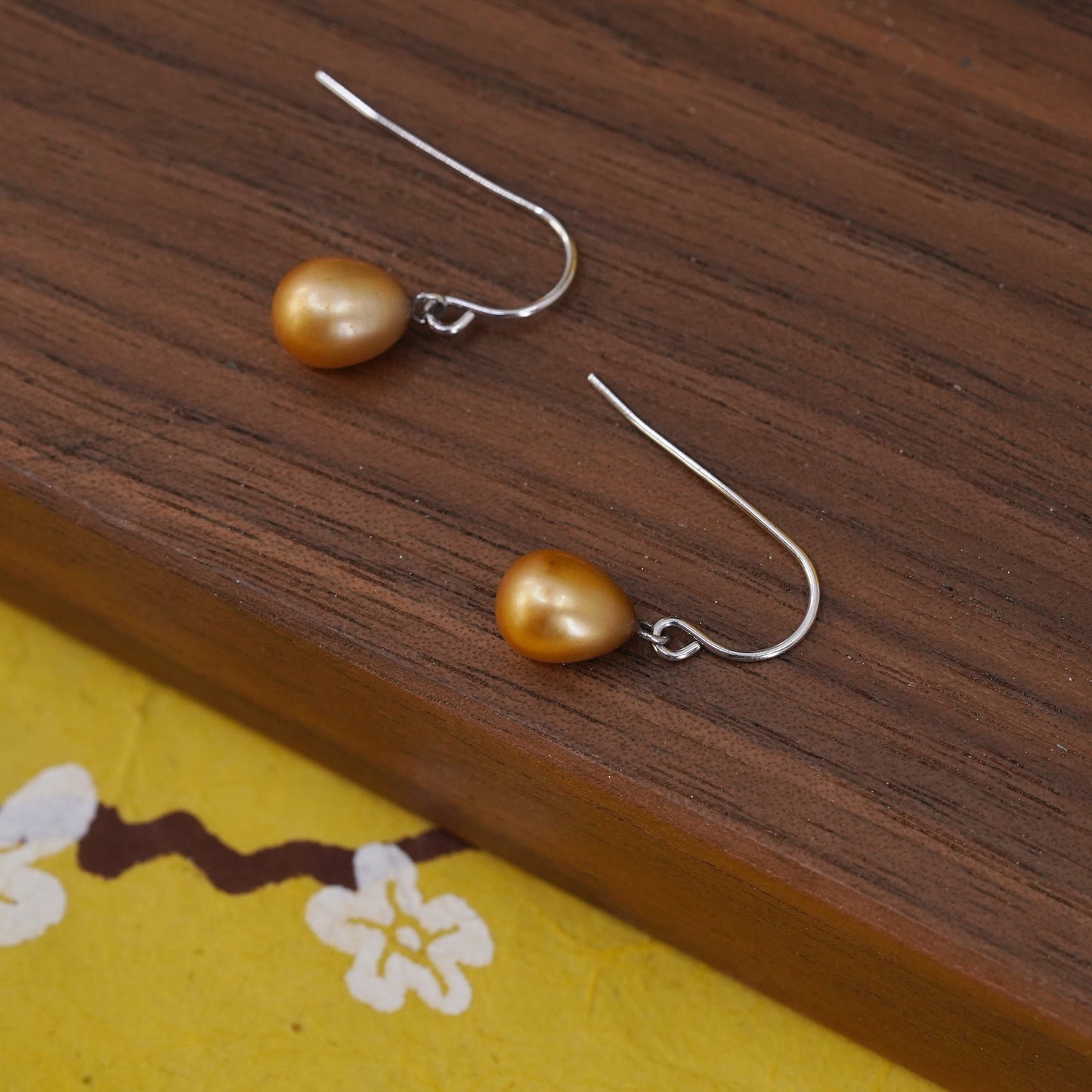 Vintage Sterling silver handmade earrings, 925 hooks with golden pearl drops
