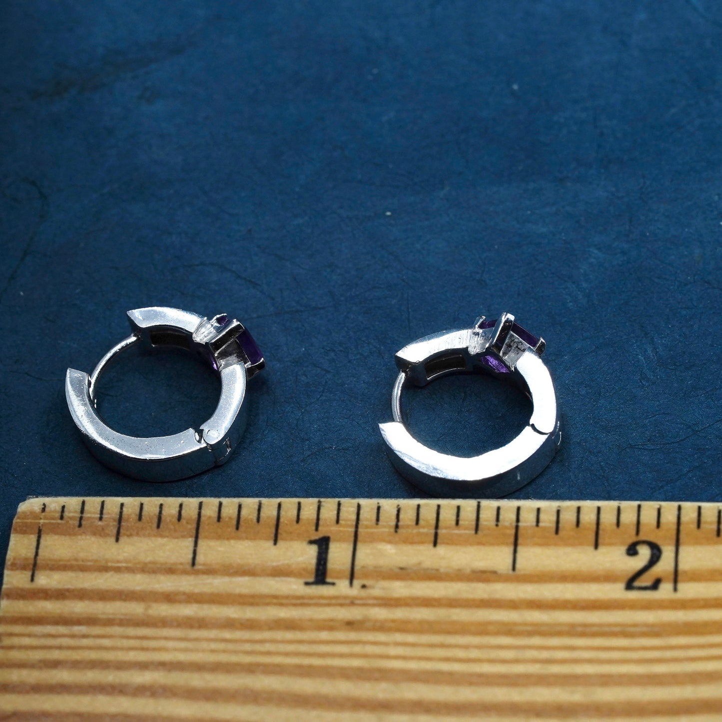 0.5", vintage Sterling silver handmade hoop earrings, 925 huggie with amethyst