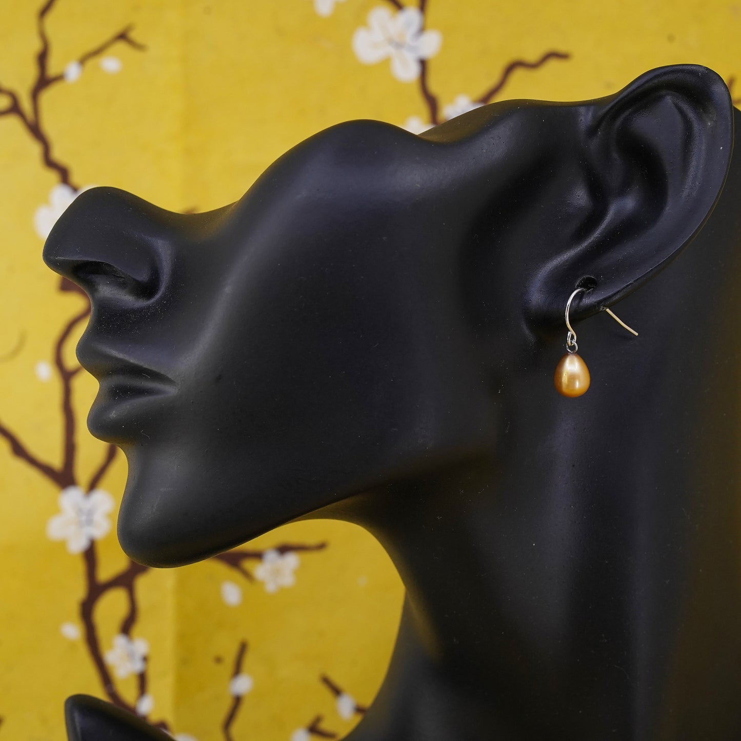 Vintage Sterling silver handmade earrings, 925 hooks with golden pearl drops