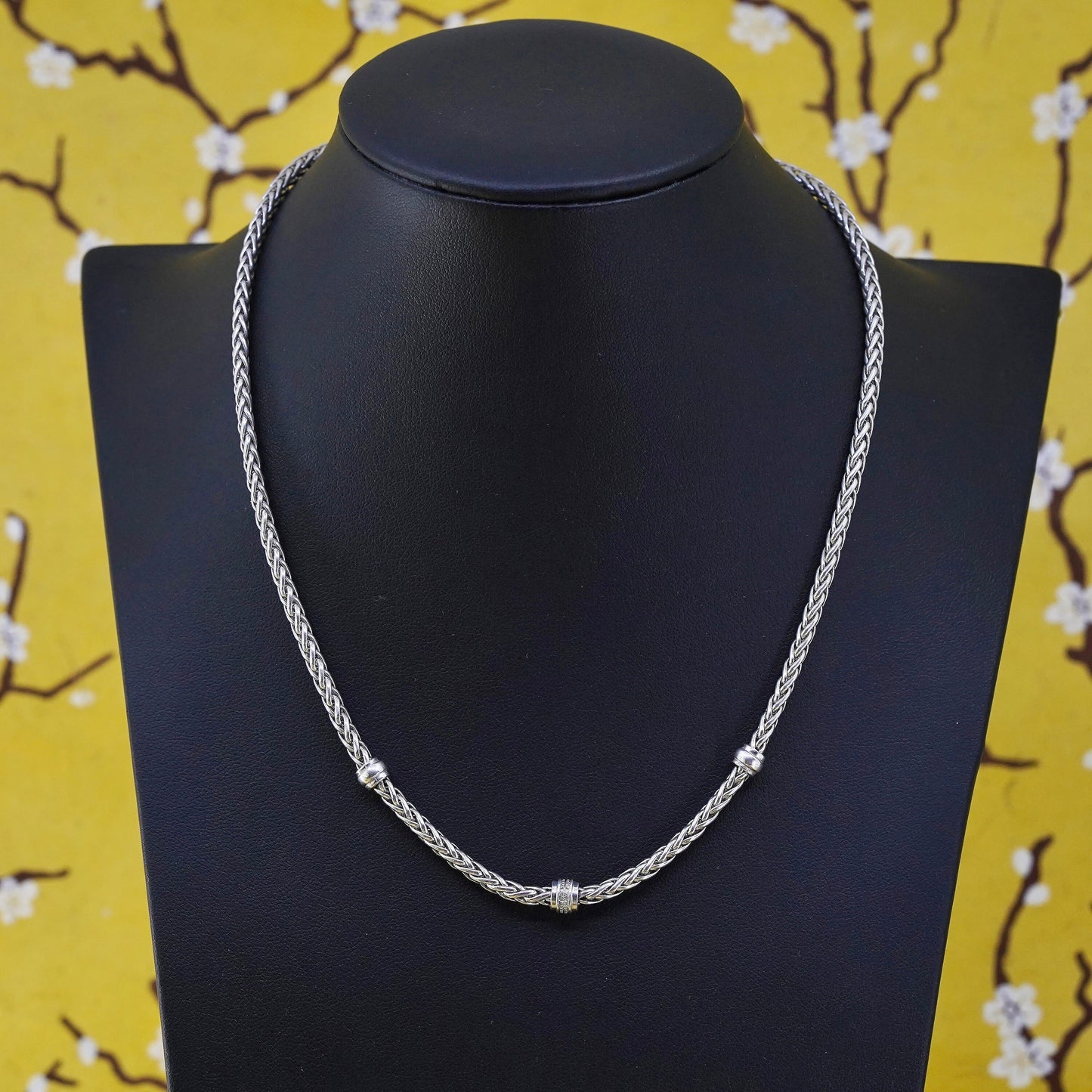 16”, vintage Italian ZRW sterling silver 925 wheat chain necklace with diamond