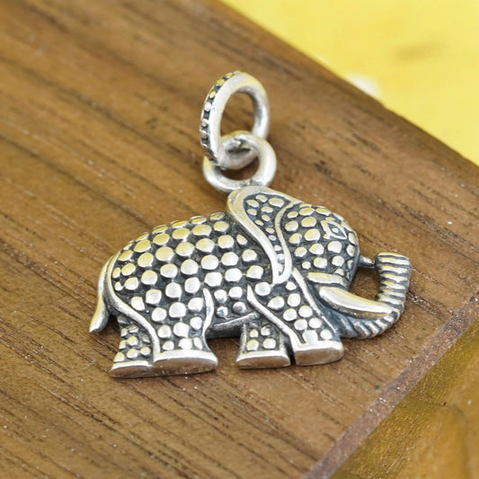 Vintage Sterling silver handmade pendant, dotted 925 elephant