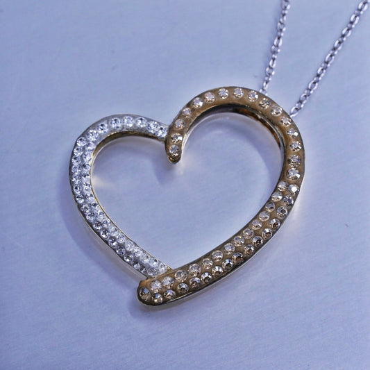 18”, vintage Sterling 925 silver handmade circle necklace with cz heart pendant