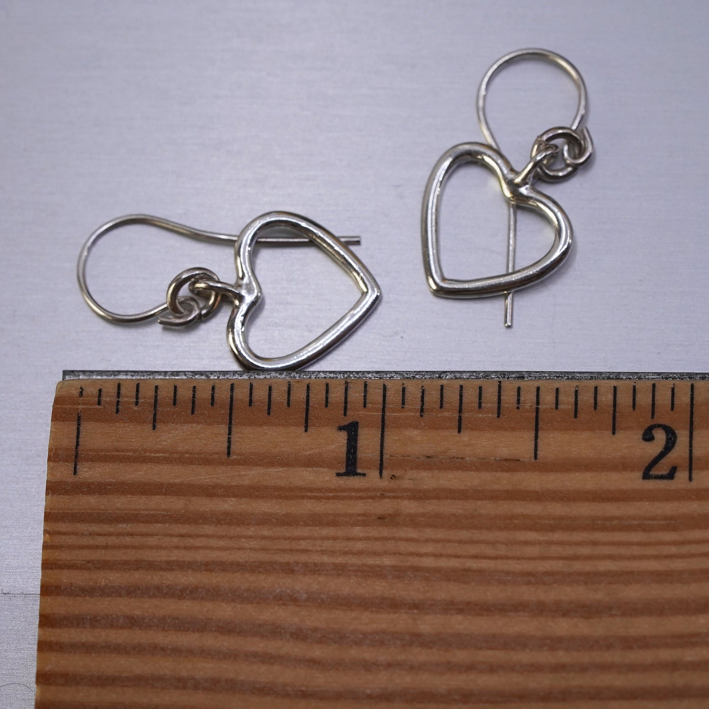 vintage handmade sterling silver earrings, 925 heart shaped dangles