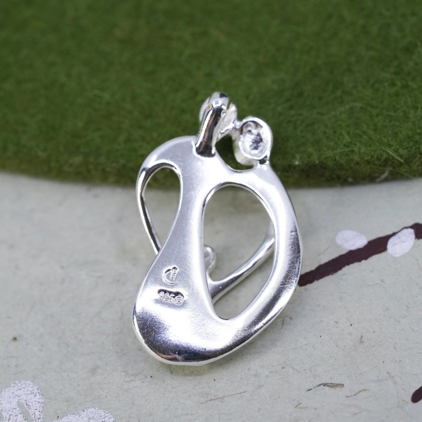 carolyn pollack sterling silver pendant, heart 925 pendant, parents and baby