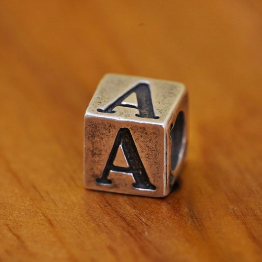 Vintage Sterling silver initial pendant, 925 letter A cube charm