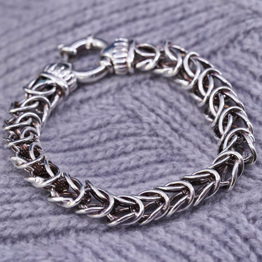 6.5”, vintage Sterling silver men's bracelet, 925 Byzantine, birdcage chain