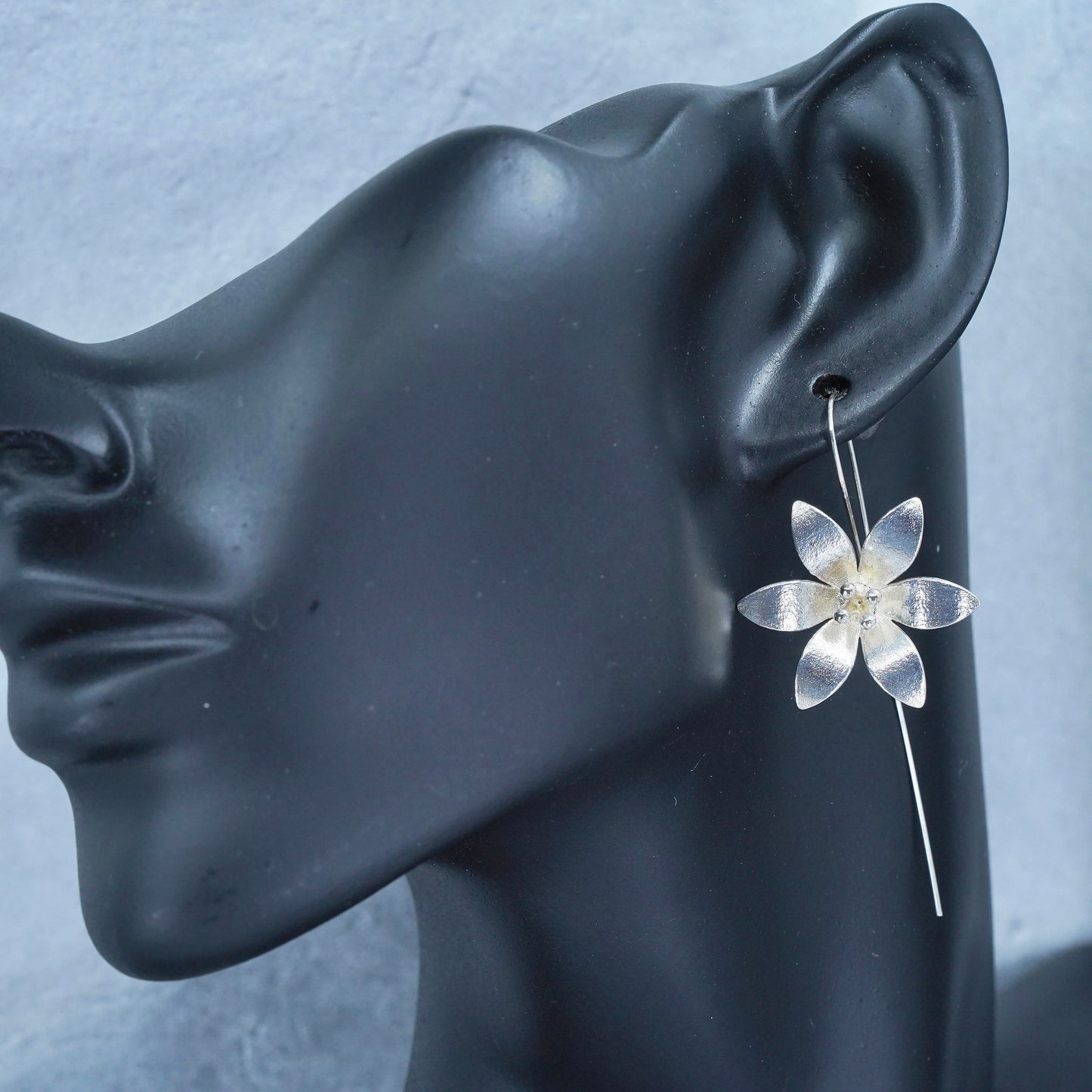 Vintage modern Sterling 925 silver handmade flower earrings