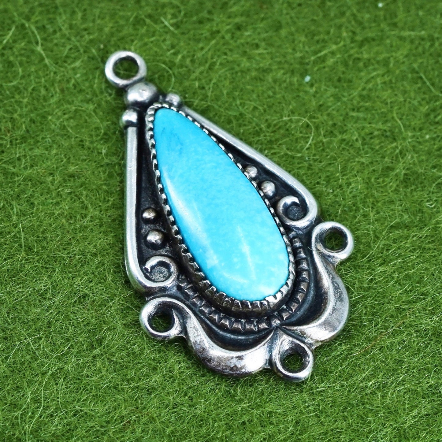 Native American Bell post Sterling silver pendant, 925 teardrop with turquoise