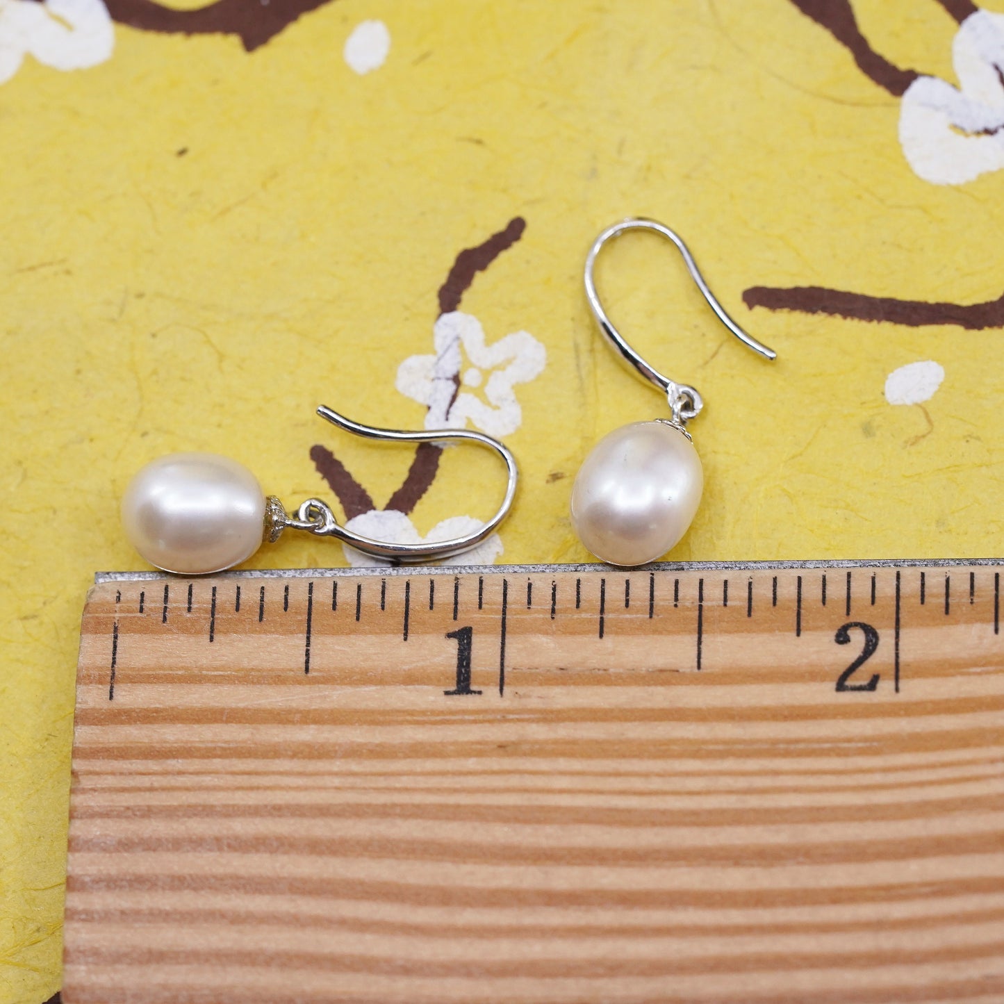 vintage sterling 925 silver handmade earrings with white pearl drops