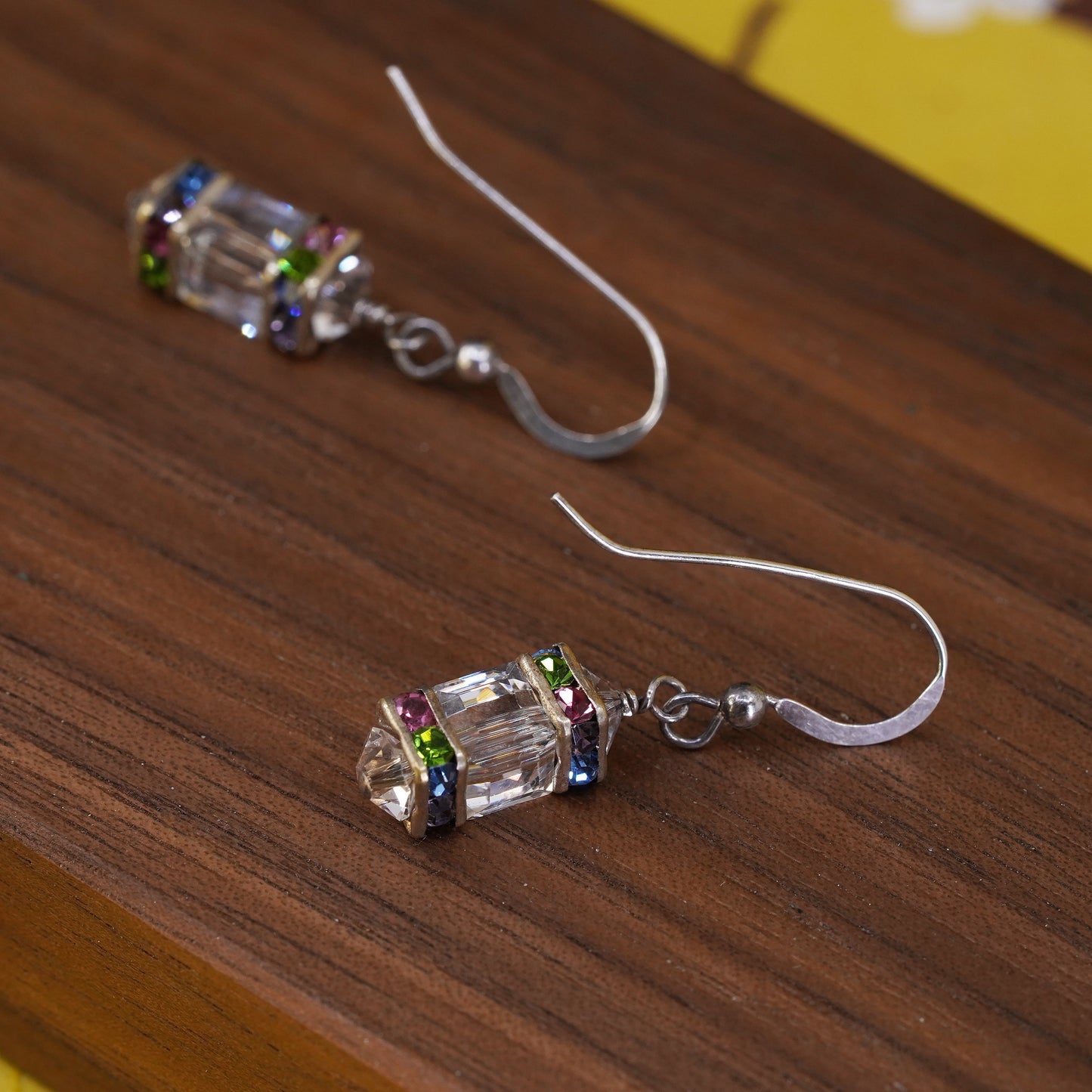 Vintage Sterling silver handmade earrings, 925 hooks with cube CZ