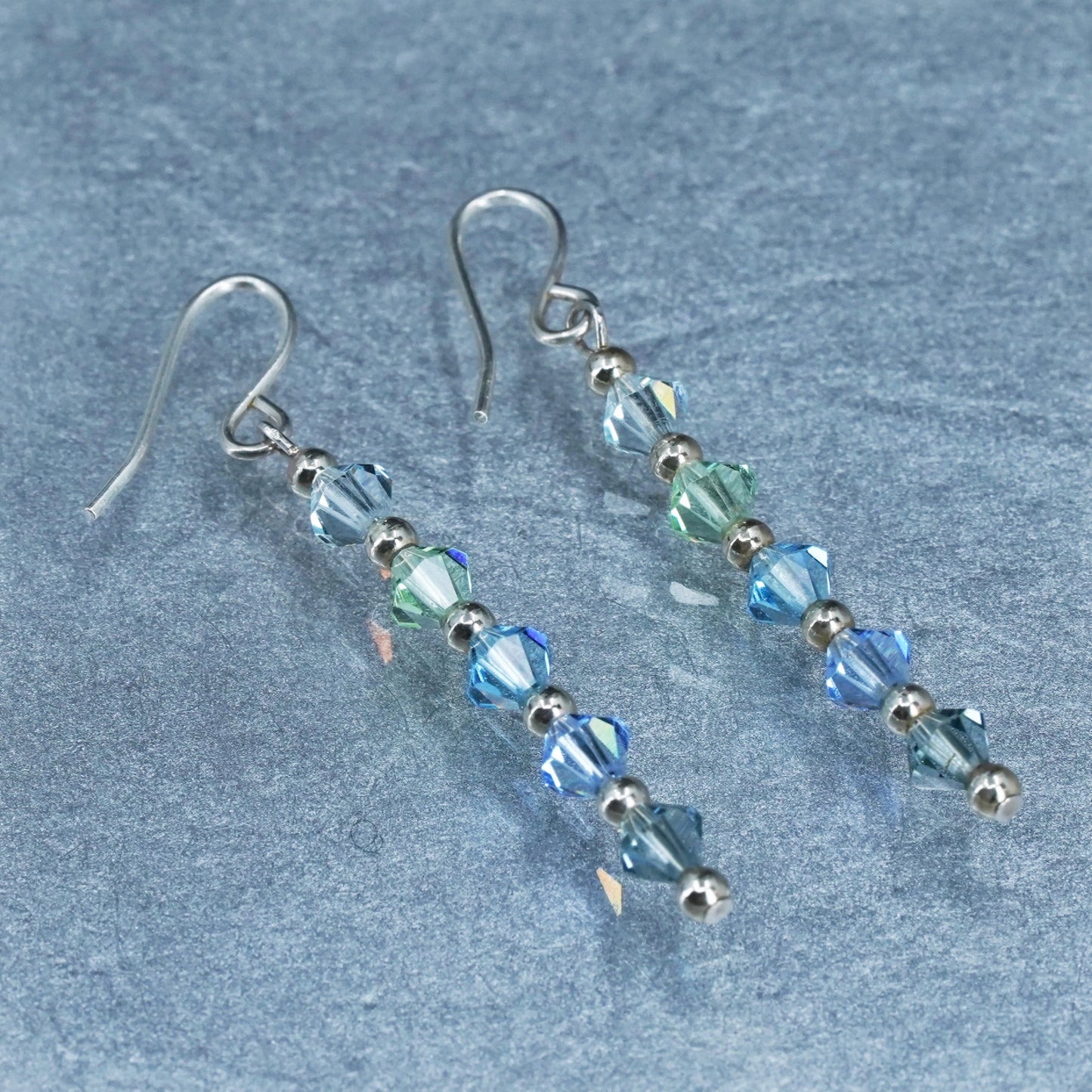 Vintage Sterling 925 silver handmade earrings with crystal beads