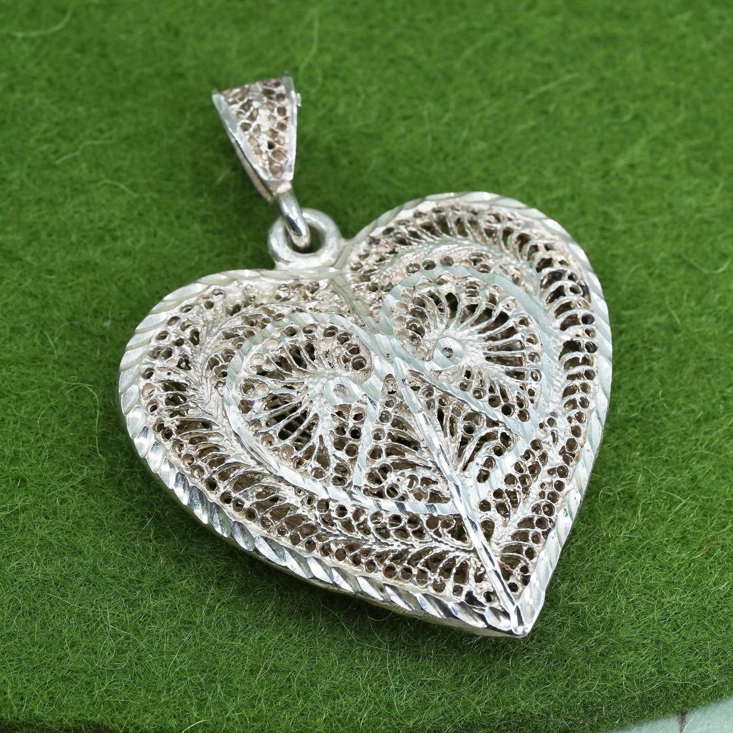 vintage sterling silver handmade pendant, 925 filigree heart