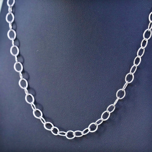 18", sterling silver charm necklace, 925 handmade textured circle link chain