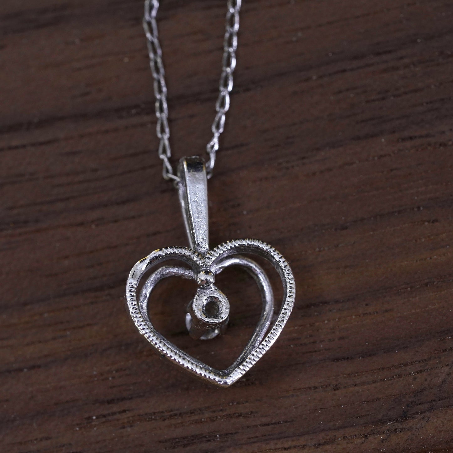 22", Sterling silver necklace, solid Italy 925 circle chain with heart pendant and cz