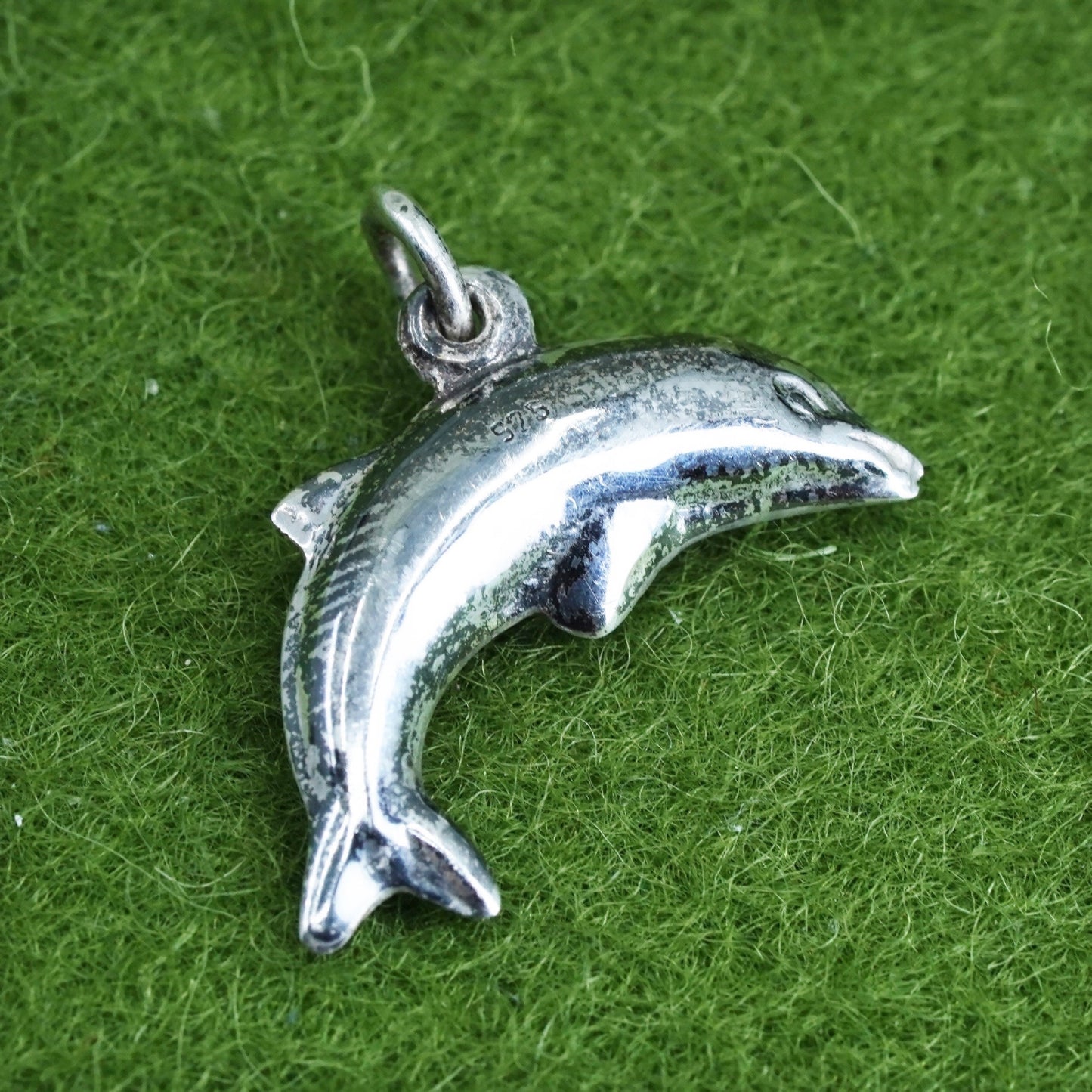 Vintage sterling silver dolphin pendant, 925 charm