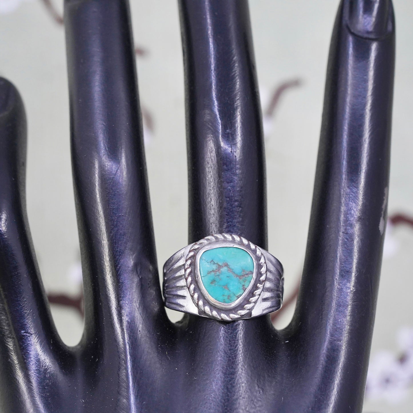 Size 8, Native American sterling 925 silver ring with turquoise, southwestern