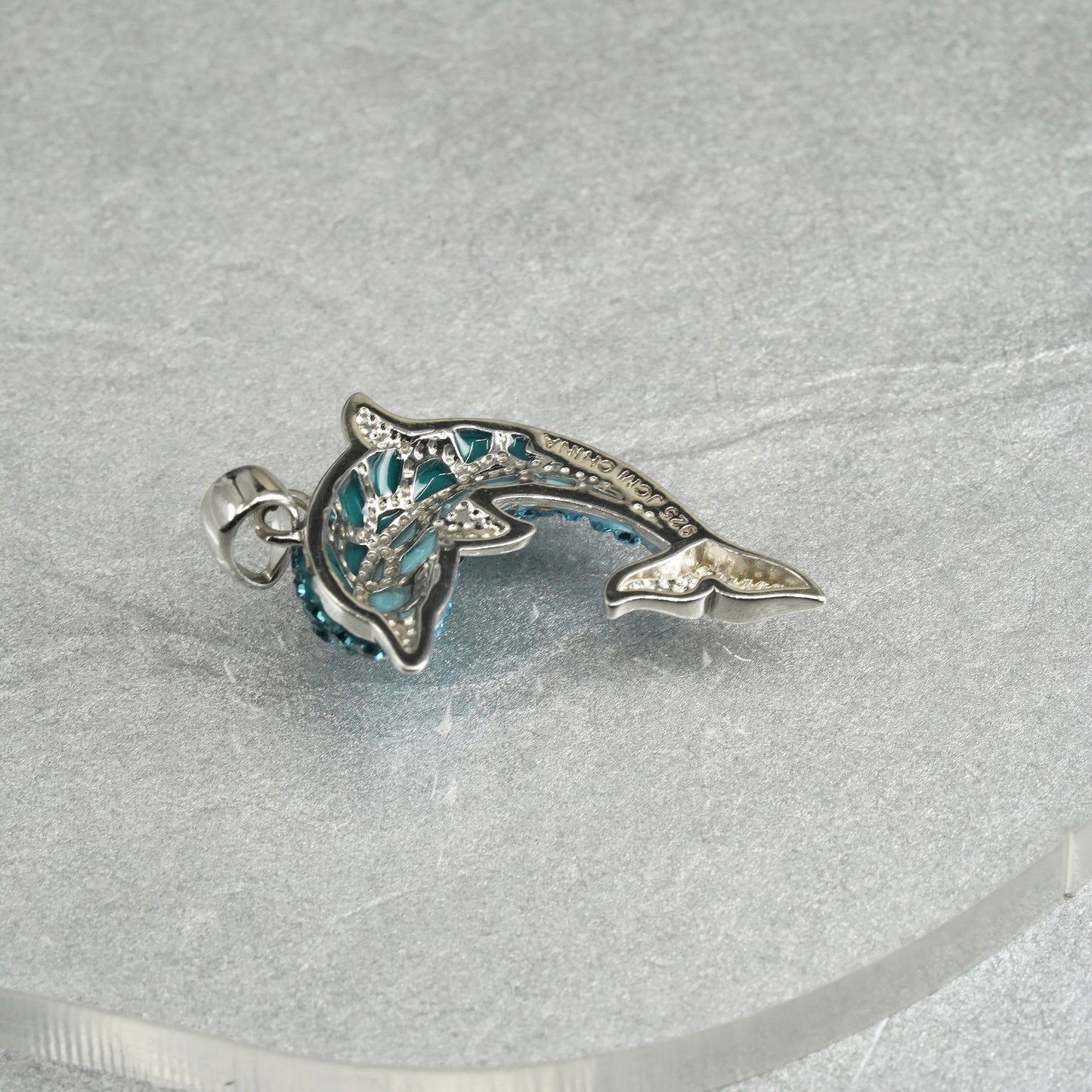 Vintage Sterling silver handmade 925 dolphin charm pendant with cluster cz