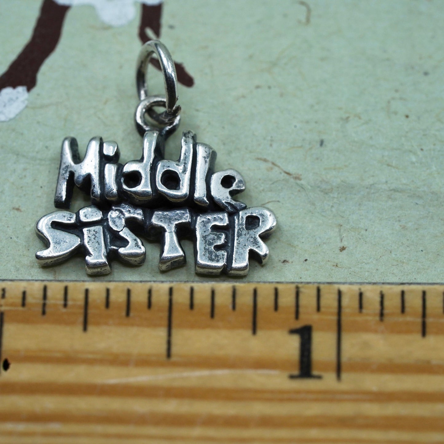 Vintage SLC sterling silver handmade pendant, 925 "middle sister" charm