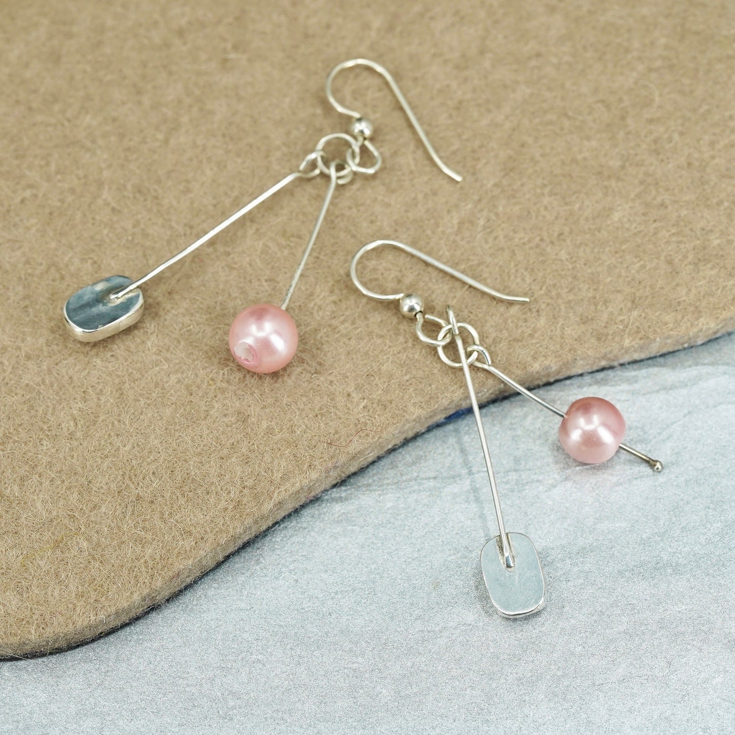 Vintage Sterling 925 silver earrings with pink pearl beads and howlite