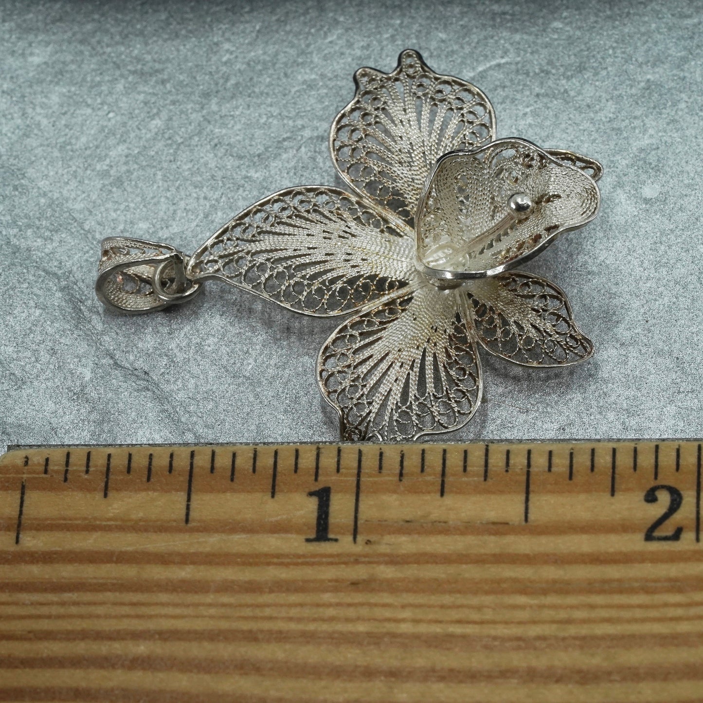 Vintage Sterling silver charm, 925 filigree flower pendant