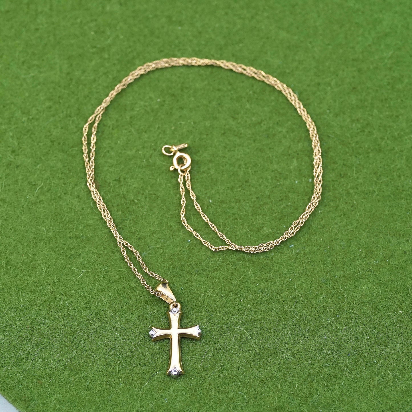 18”, vermeil yellow gold Sterling silver necklace, 925 Singapore cross pendant