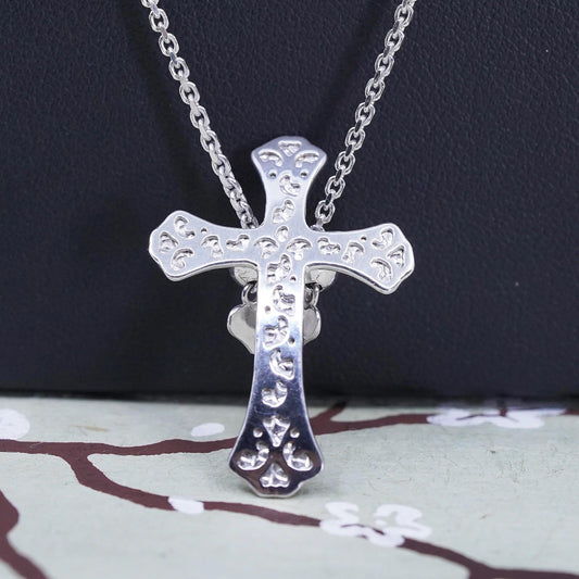 24", sterling silver necklace, 925 flatten circle chain textured cross Pendant