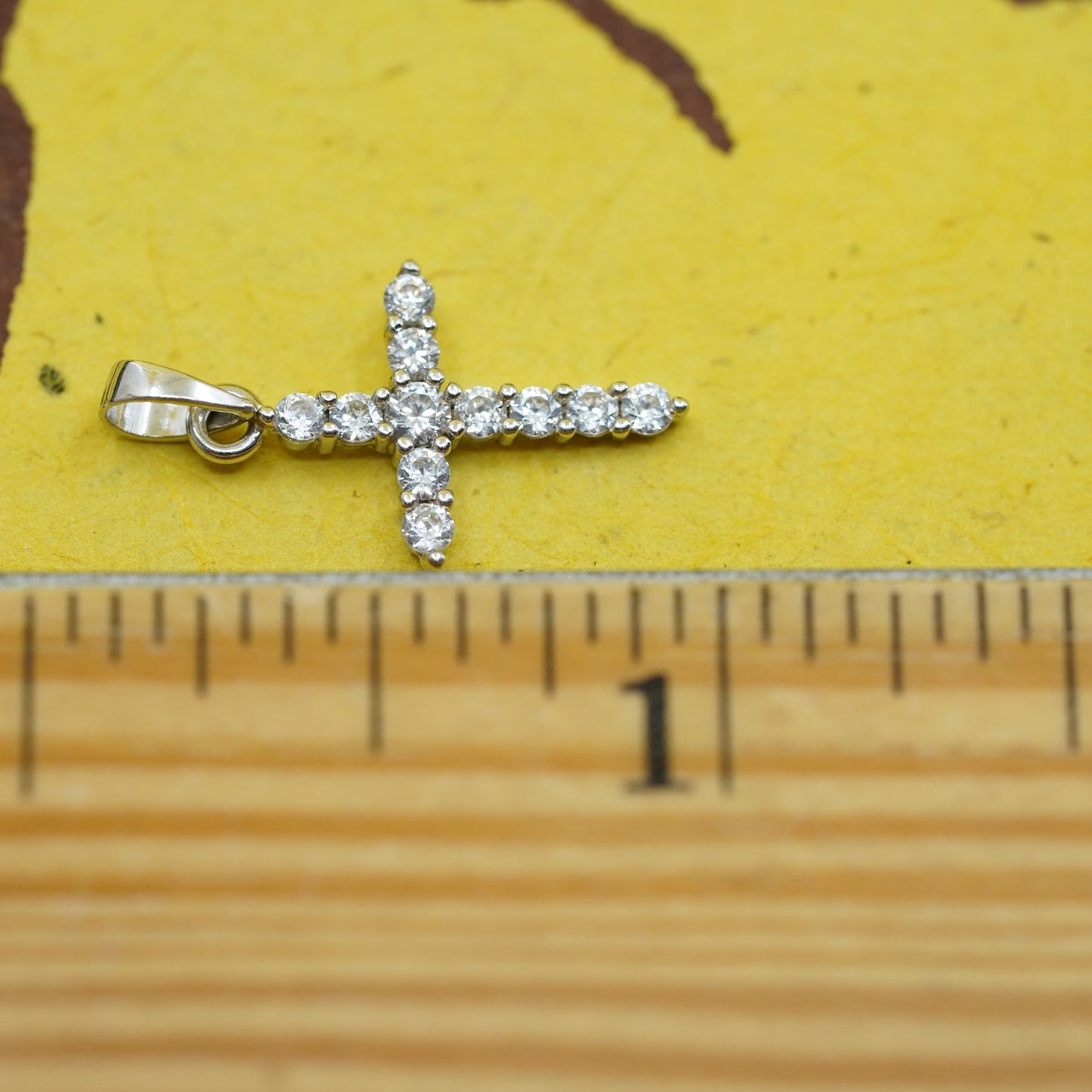 Vintage Sterling silver handmade pendant, 925 cross with Cz inlay, Christian