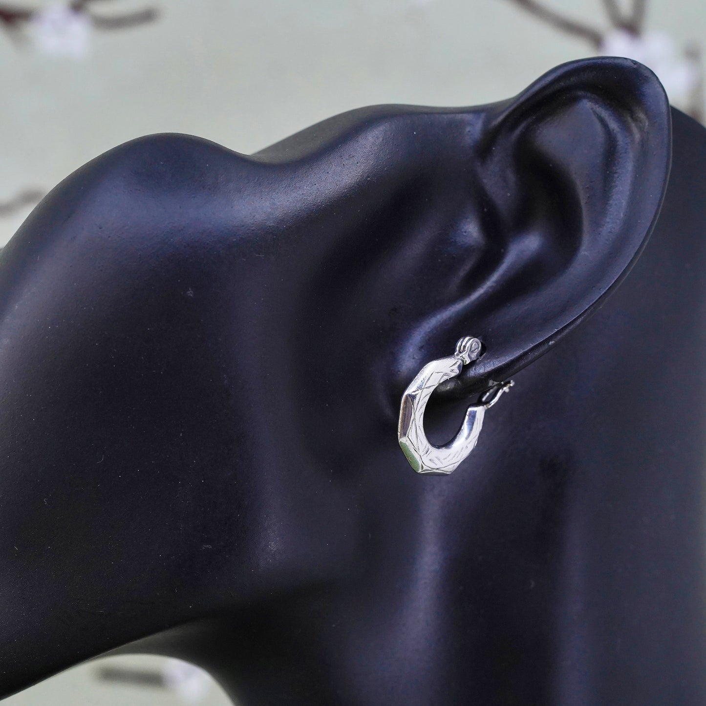 0.5", VTG sterling silver loop earrings, textured minimalist primitive hoops