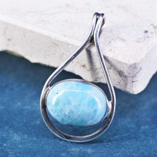 Vintage Sterling 925 Silver Handmade Pendant with oval larimar