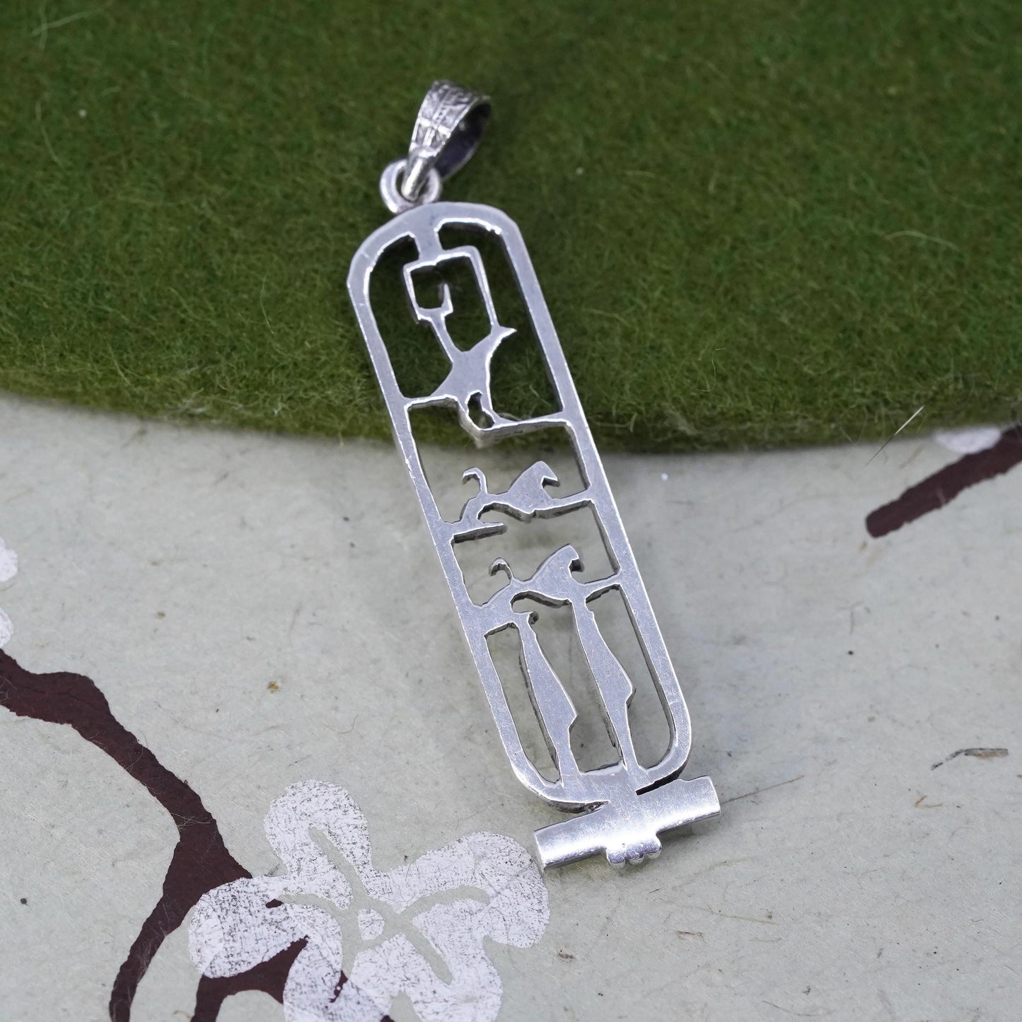 Vintage Sterling silver handmade pendant, 925 silver Egyptian Cartouche tag