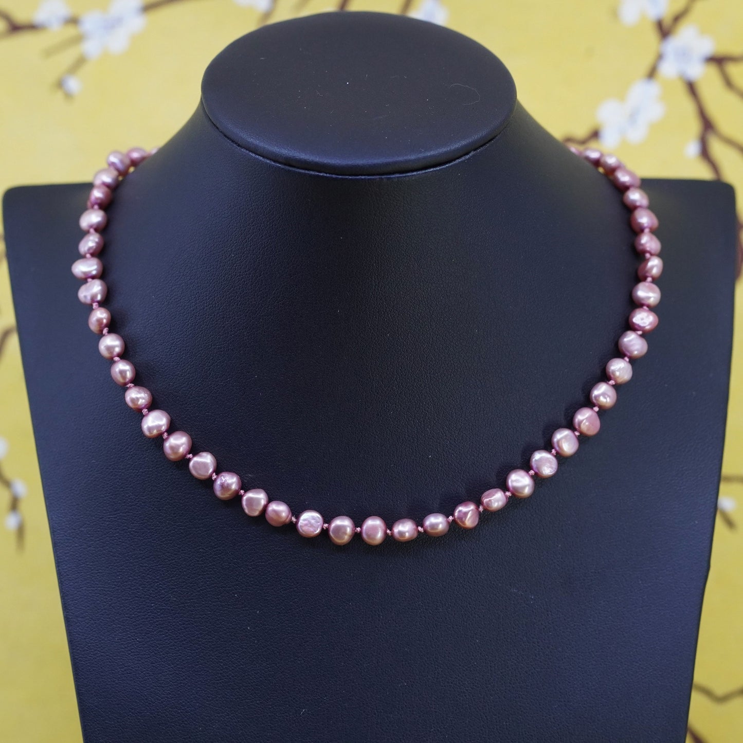 16”, Sterling silver handmade necklace, 925 heart clasp 7mm pink pearl beads