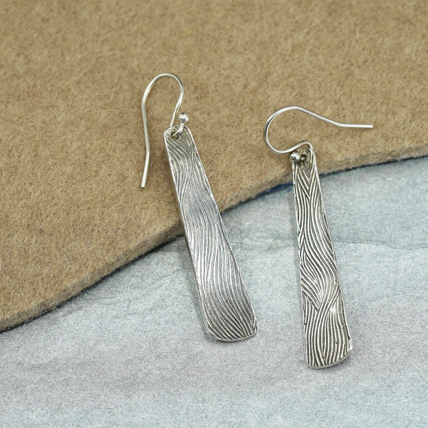 Vintage Sterling 925 silver handmade textured teardrop earrings