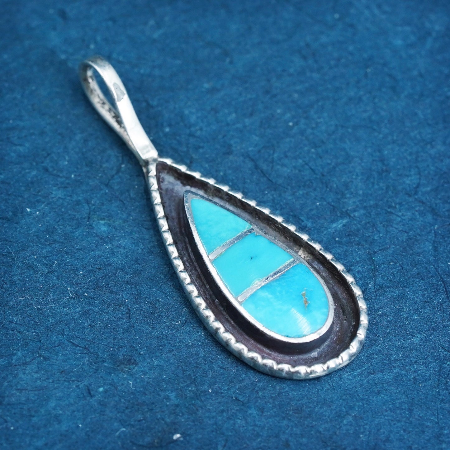 Vintage Zuni Sterling silver handmade pendant, 925 teardrop pendant turquoise