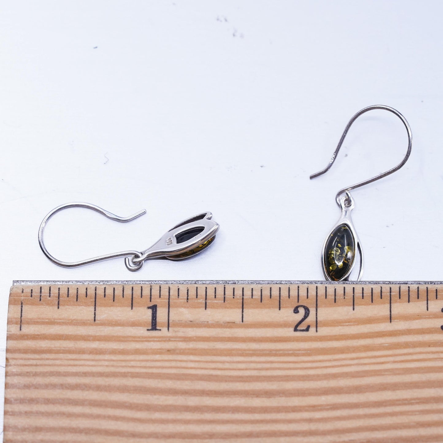 Vintage Sterling 925 silver handmade earrings with teardrop Amber