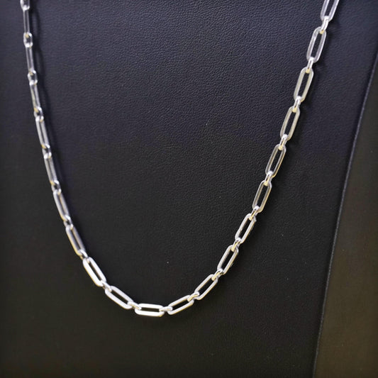 24" 4mm, vintage Italian sterling silver bold elongated chain, 925 necklace