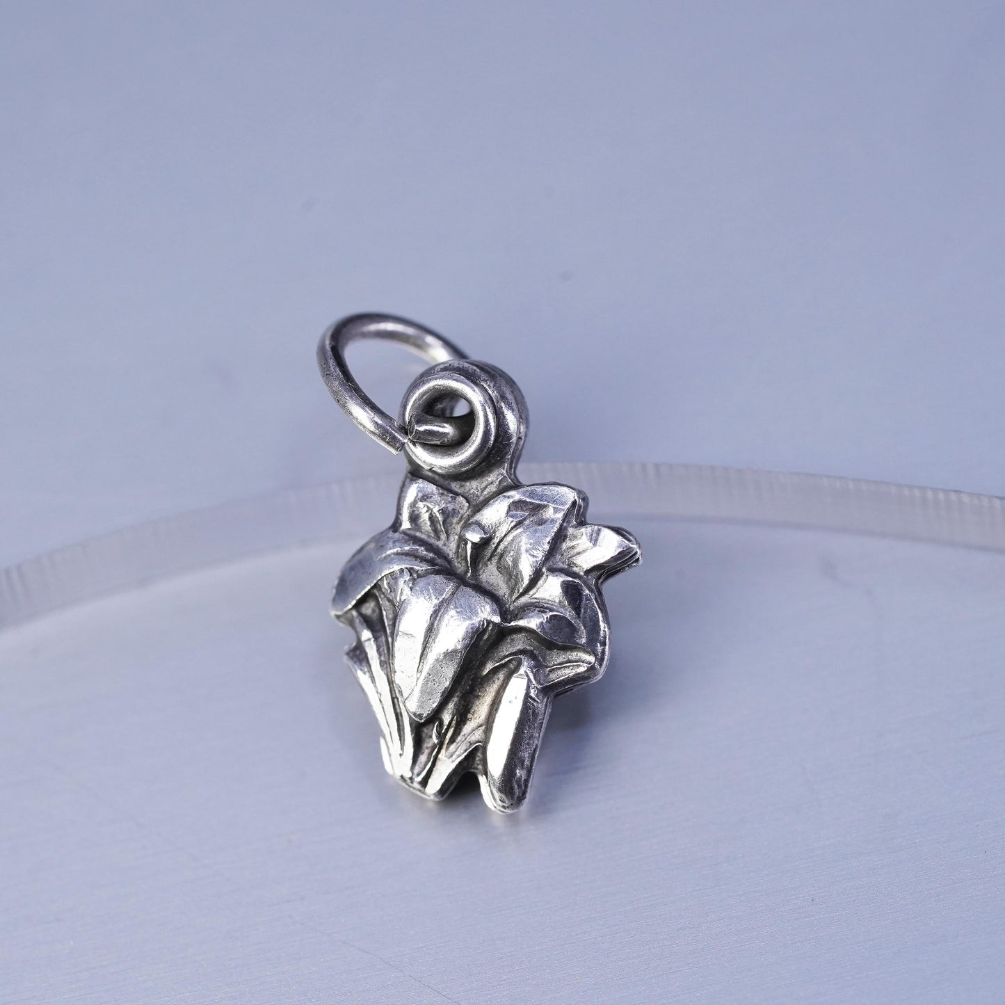 VTG sterling 925 silver handmade Virgin Mary Jesus pendant Lily flower charm