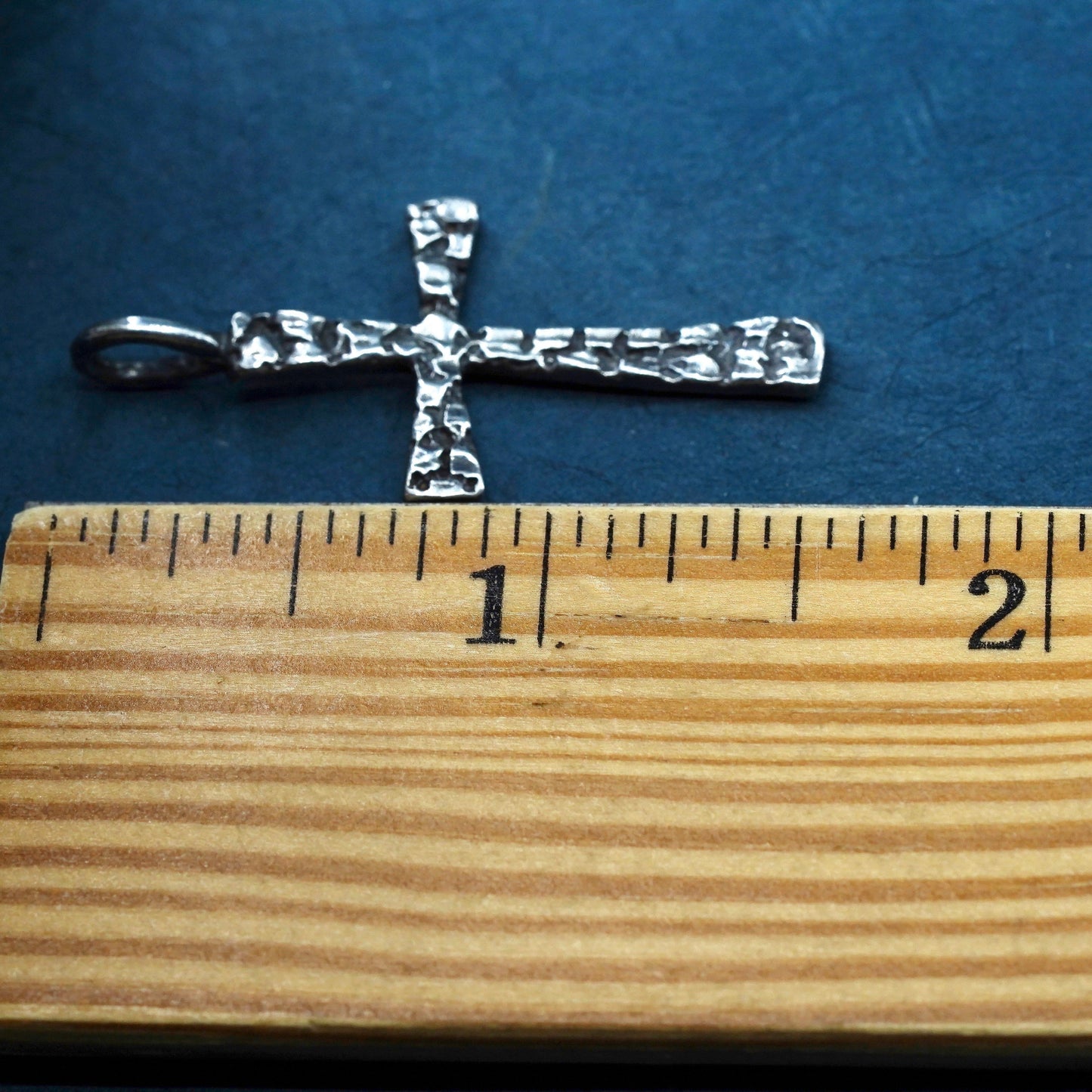 vintage Sterling silver Handmade charm, textured 925 Jesus cross pendant