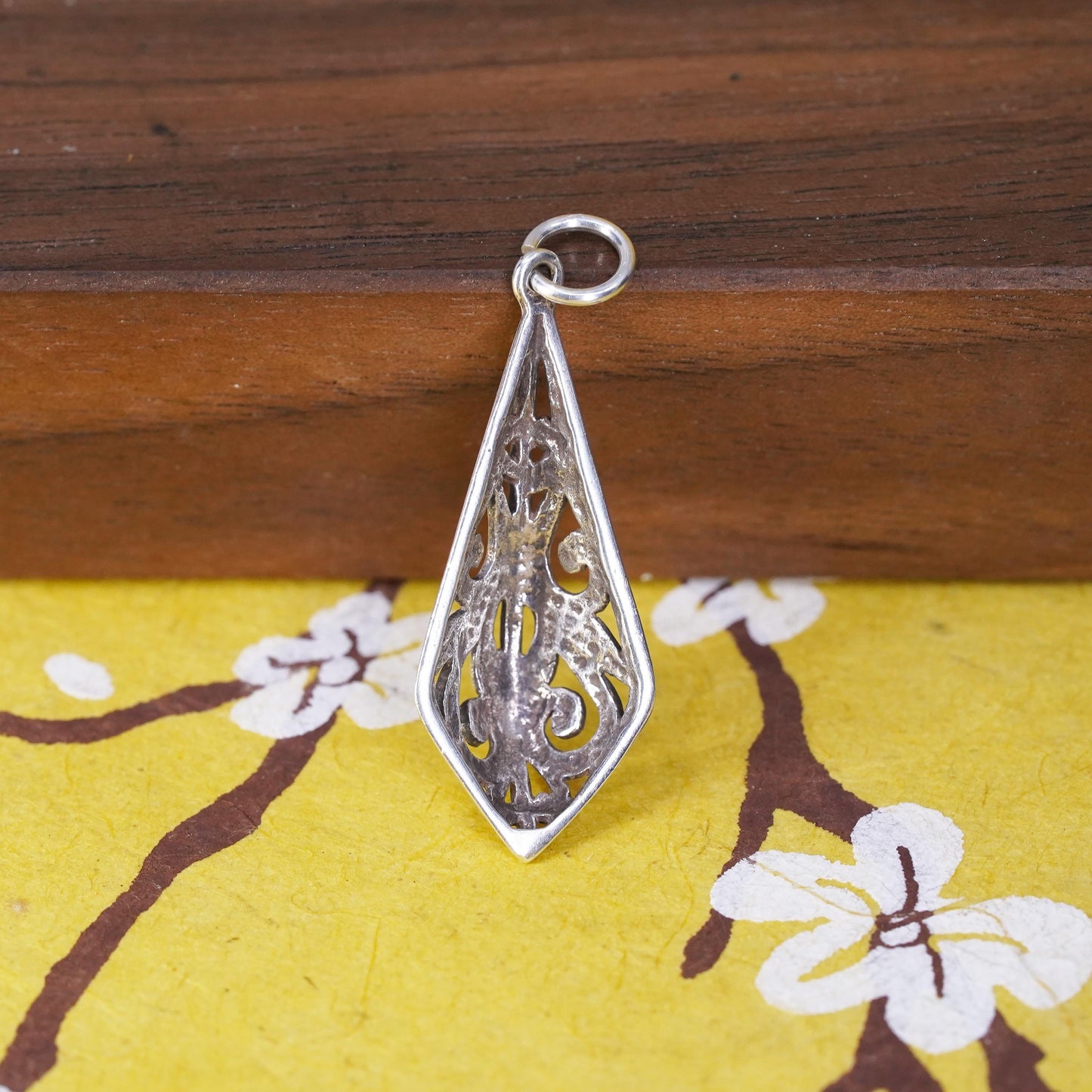 Vintage Sterling silver handmade pendant, filigree teardrop 925 charm