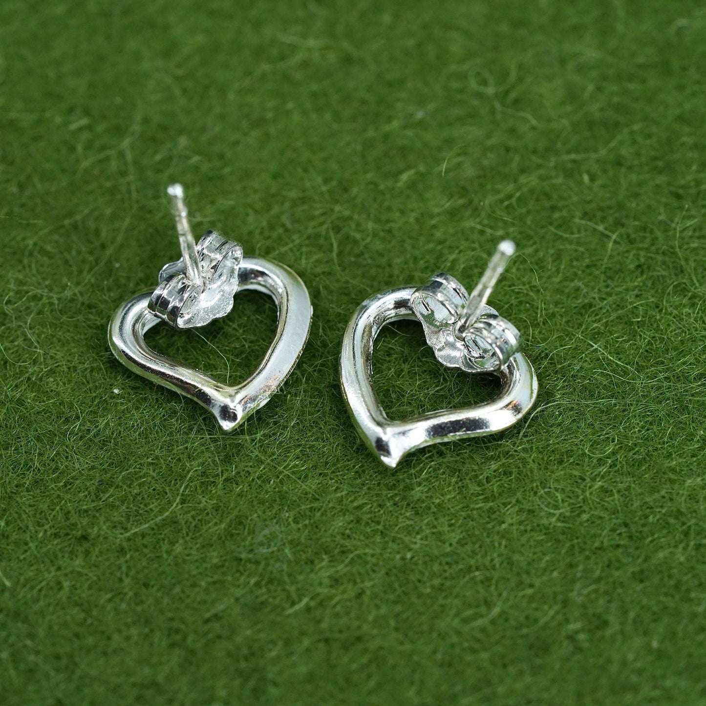 Vintage sterling silver rainbow cz studs, 925 heart earrings