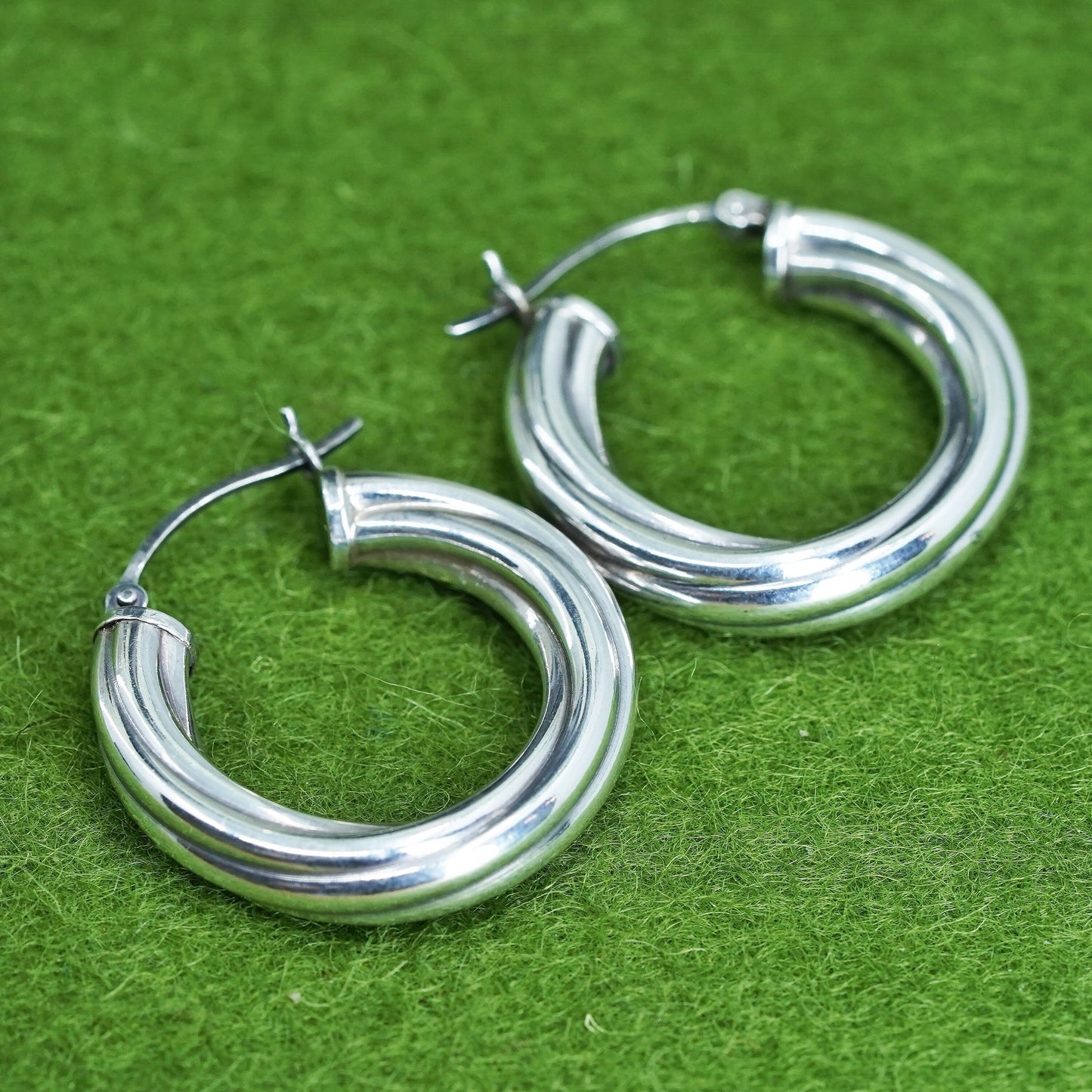 1" Vintage sterling silver bold loop earrings, textured primitive hoops