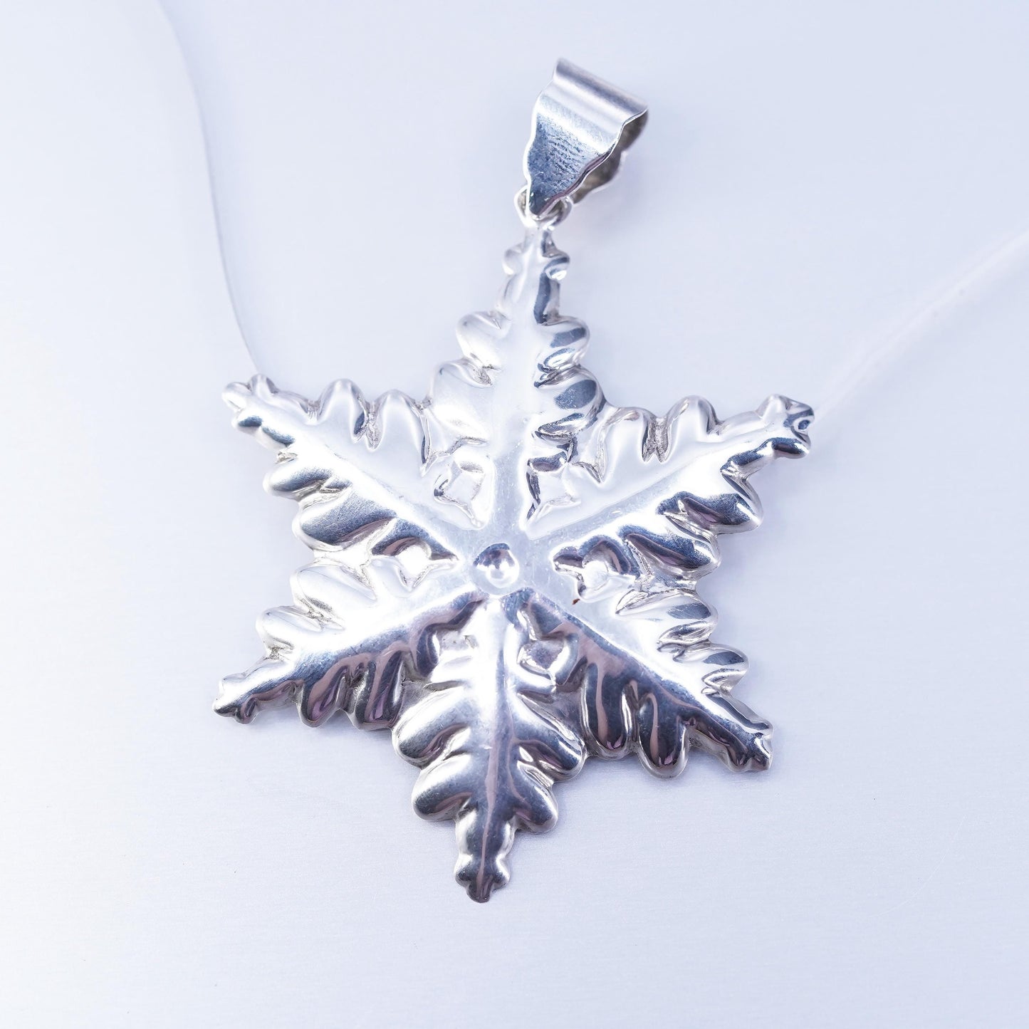 Vintage Sterling silver handmade charm, huge 925 puffy snowflake pendant