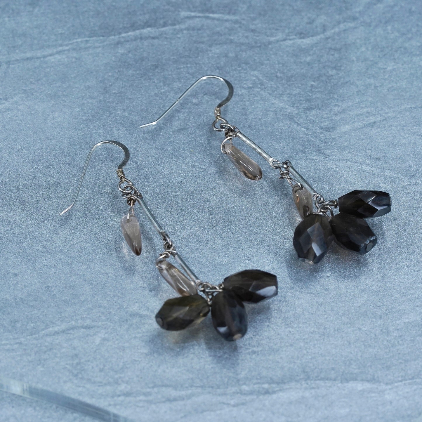 Vintage Sterling 925 silver handmade earrings with smoky quartz