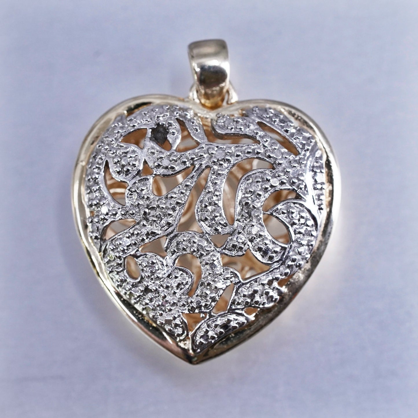 vermeil gold sterling 925 silver puffy filigree heart cross pendant diamond