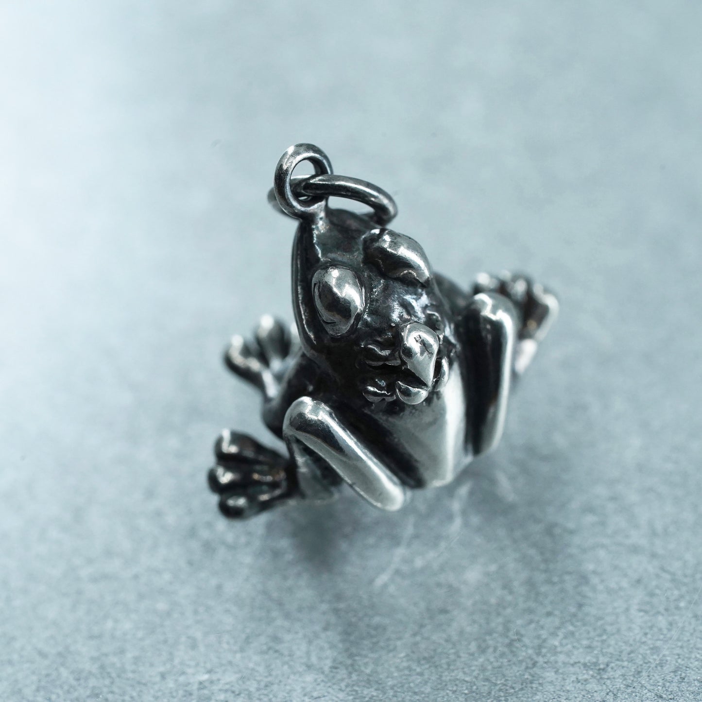 Vintage Sterling 925 silver handmade pendant, frog charm